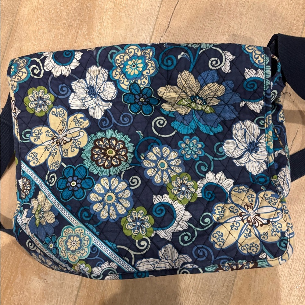 Vera Bradley Quilted Messenger Bag | Blue Floral Crossbody